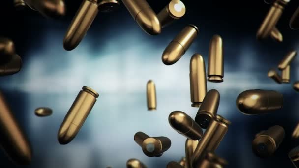 Animation Falling Bullets Different Calibers Dark Blurred Background Animation Seamless — 비디오