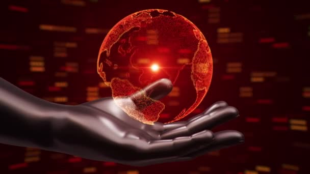 Абстрактный Фон Анимацией Вращения Земного Глобуса Абстрактных Руках Человека Анимация — стоковое видео