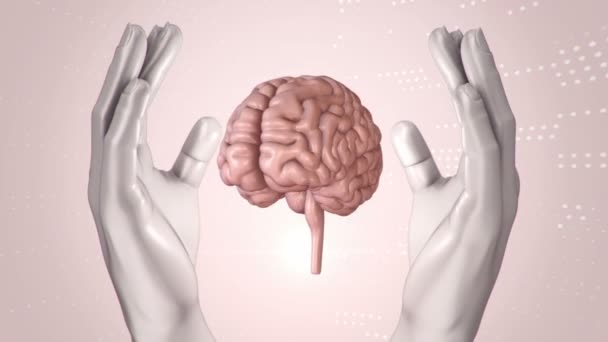 Fondo Abstracto Con Animación Rotación Cerebro Manos Abstractas Humanos Animación — Vídeos de Stock