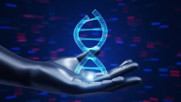 Fond abstrait avec animation de rotation ADN hélice dans les mains abstraites de l'homme. Animation de boucle transparente .