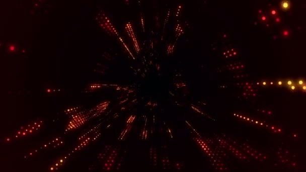 光る粒子やちらつき粒子からデジタル技術トンネルに飛び込むアニメーション シームレスループのアニメーション — ストック動画