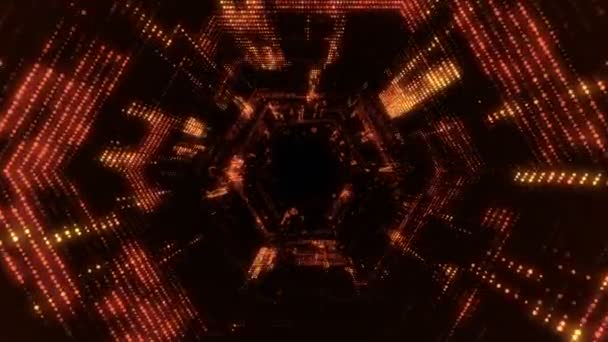 Parlayan Yanıp Sönen Parçacıklardan Dijital Teknolojik Tünele Uçmanın Animasyonu Kusursuz — Stok video