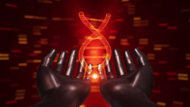 Abstrakt Bakgrund Med Animation Rotation Dna Helix Abstrakta Händer Mänskliga — Stockvideo