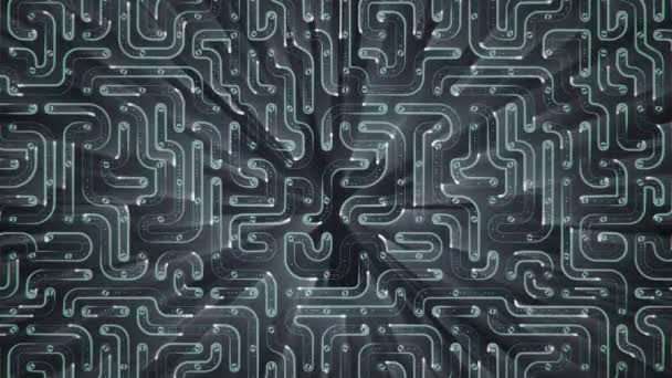 Fond technologique abstrait avec animation des particules du signal électrique du circuit et des rayures lumineuses. Animation de boucle transparente .