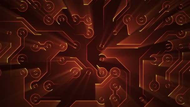 Abstract Technology Background Animation Circuit Electric Signal Particles Orange Light — Stock Video