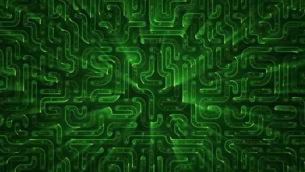 Абстрактний Технологічний Фон Анімацією Частинок Електричного Сигналу Зелених Світлових Смуг — стокове відео
