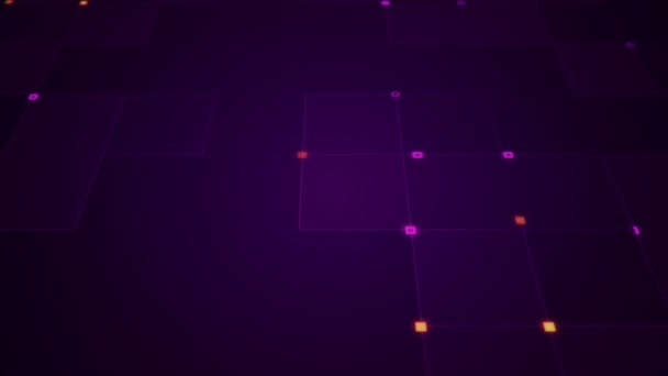 縞と粒子の幾何学的背景紫の輝きを持つ回路電気信号のアニメーション シームレスループのアニメーション — ストック動画