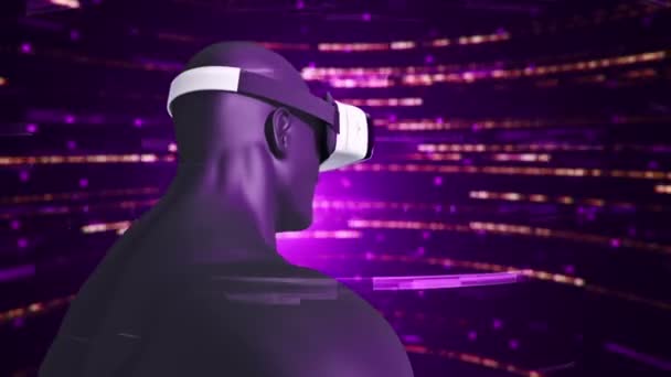Анимация Человека Гарнитурой Космосе Данными Виртуальная Реальность Технологическая Индустрия Анимация — стоковое видео