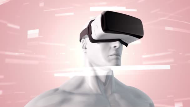 Анімація Людини Головуванням Абстрактному Просторі Частинками Даними Віртуальна Реальність Технологічна — стокове відео