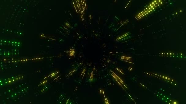 Animação Voar Para Túnel Tecnológico Digital Partir Partículas Brilhantes Cintilantes — Vídeo de Stock