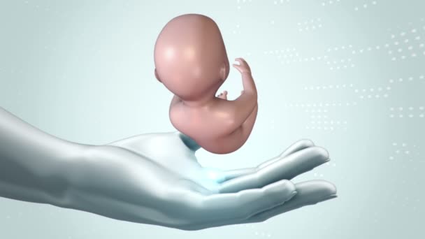 Abstracte Wetenschappelijke Film Met Handen Van Menselijke Ongeboren Baby Uit — Stockvideo