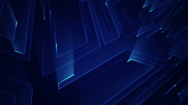 Çizgili Parçalı Geometrik Arkaplan Mavi Işıltılı Devre Elektrik Sinyalinin Animasyonu — Stok video
