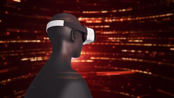 Animatie Van Mens Met Headset Abstracte Ruimte Met Deeltjes Gegevens — Stockvideo