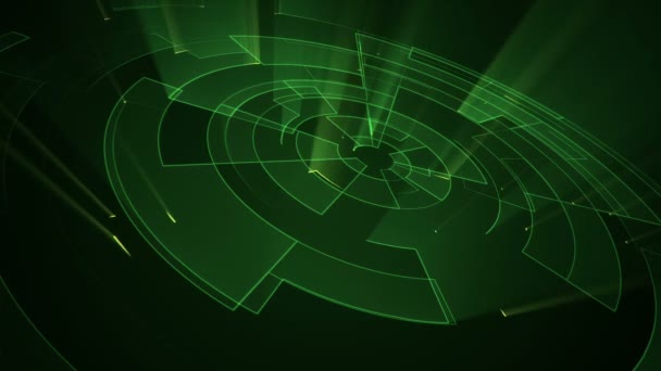 Fond technologique abstrait avec animation de particules de signaux électriques de circuits et de bandes lumineuses vertes. Animation de boucle transparente .  