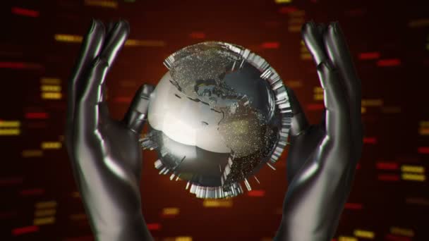 Digital Hands Holding Model Globe — Stock Video