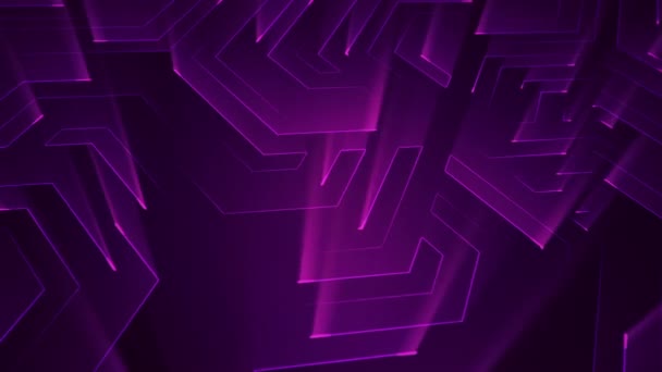 Fond technologique abstrait avec animation de particules de signaux électriques de circuits et de bandes lumineuses violettes. Animation de boucle transparente . 