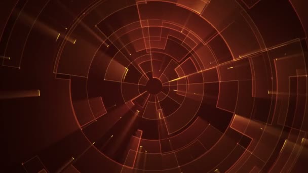 Fond technologique abstrait avec animation de particules de signaux électriques de circuits et de bandes lumineuses orange. Animation de boucle transparente .  