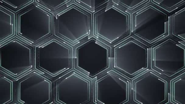 Абстрактный Серый Технологический Фон Анимацией Схем Электрических Сигналов Световых Полос — стоковое видео