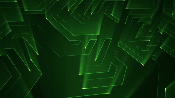 fond géométrique avec des rayures et des particules. Animation du signal électrique du circuit avec un éclat vert. Animation de boucle transparente .  