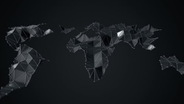 多角形や球面の頂点や線からの抽象的な地球地図のアニメーション シームレスループのアニメーション — ストック動画