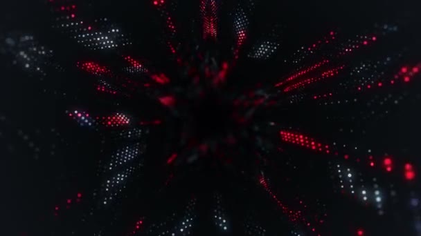 从发光和闪烁的粒子 无缝回路进入数字技术隧道的3D动画 — 图库视频影像