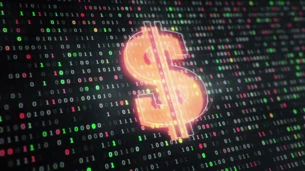 Fondo Tecnológico Con Icono Dólar Fondo Símbolos Colgantes Código Binario — Vídeo de stock