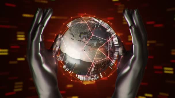 Digital Hands Holding Model Globe — Stock Video