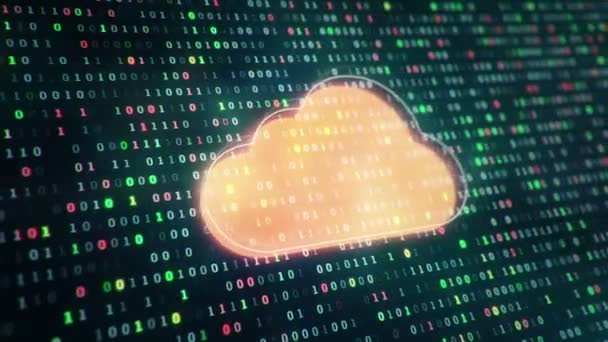 Technologické Pozadí Ikonou Cloudu Pozadí Visících Symbolů Binárního Kódu Číslic1 — Stock video