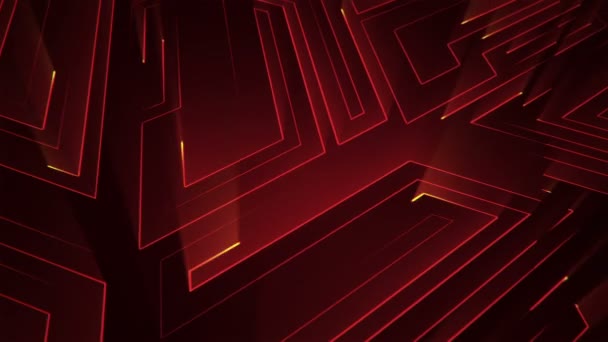 Fond technologique abstrait avec animation des particules du signal électrique du circuit et des rayures de lumière rouge. Animation de boucle transparente .  