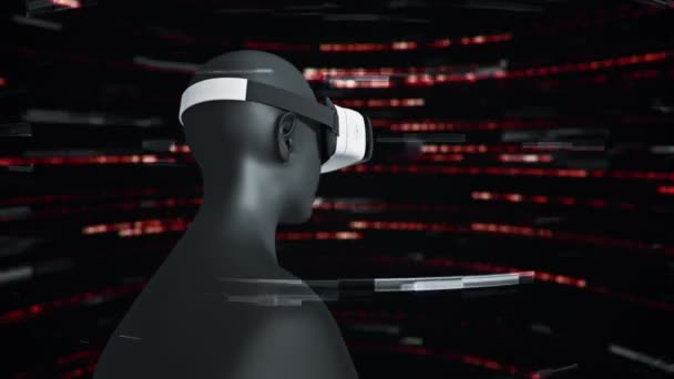 Animace Člověka Headset Abstraktním Prostoru Částicemi Daty Virtuální Realita Technologický — Stock video