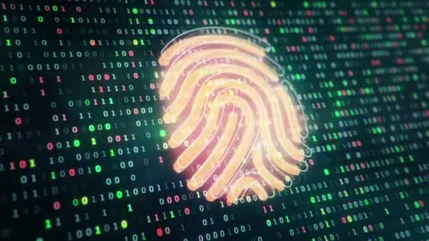 Technological Background Fingerprint Icon Background Hanging Symbols Binary Code Digits — 비디오