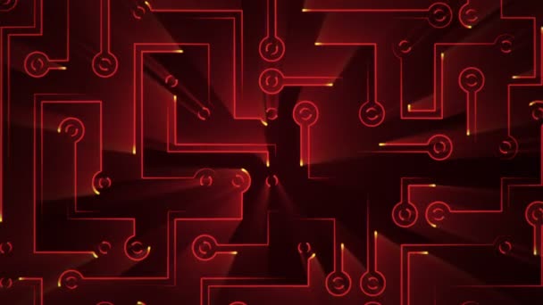 电路电信号粒子和红光条纹动画技术背景 无缝循环动画 — 图库视频影像