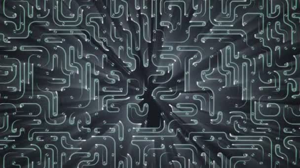 Fond technologique abstrait avec animation des particules du signal électrique du circuit et des rayures lumineuses. Animation de boucle transparente .