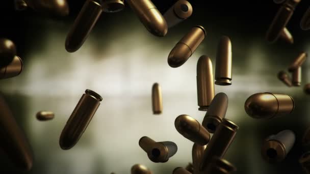 Animation Falling Bullets Different Calibers Dark Blurred Background Animation Seamless — 비디오