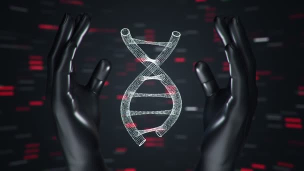 Fond abstrait avec animation de rotation ADN hélice dans les mains abstraites de l'homme. Animation de boucle transparente .