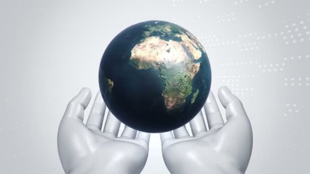 Abstracte Achtergrond Met Animatie Van Rotatie Aarde Globe Abstracte Handen — Stockvideo