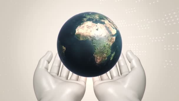 Abstrakt Bakgrund Med Animation Rotation Earth Globe Abstrakta Händer Mänskliga — Stockvideo