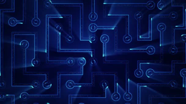 Абстрактный Технологический Фон Анимацией Схемы Электрического Сигнала Голубыми Световыми Полосами — стоковое видео