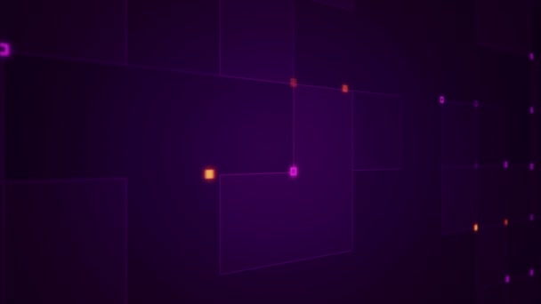 fond géométrique avec des rayures et des particules. Animation du signal électrique du circuit avec un éclat violet. Animation de boucle transparente .  