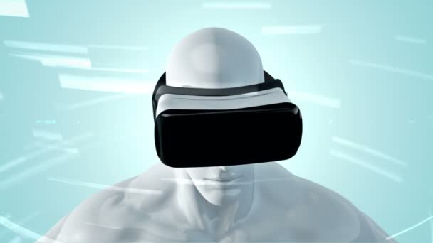 Animace Člověka Headset Abstraktním Prostoru Částicemi Daty Virtuální Realita Technologický — Stock video