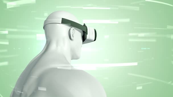 Анимация Человека Гарнитурой Космосе Данными Виртуальная Реальность Технологическая Индустрия Анимация — стоковое видео