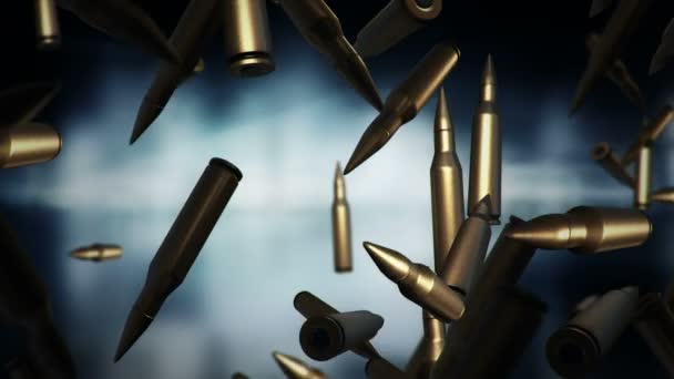 Animation Falling Bullets Different Calibers Dark Blurred Background Animation Seamless — Stock Video