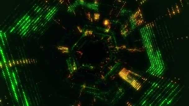 Animación Volar Hacia Túnel Tecnológico Digital Partir Partículas Brillantes Parpadeantes — Vídeo de stock