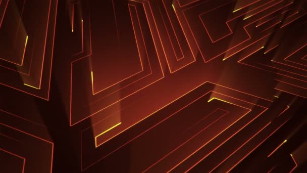 Fond technologique abstrait avec animation de particules de signaux électriques de circuits et de bandes lumineuses orange. Animation de boucle transparente .  