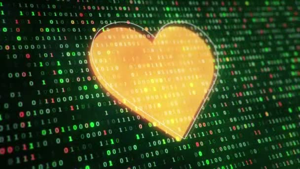 Technological Background Heart Icon Background Hanging Symbols Binary Code Digits — ストック動画