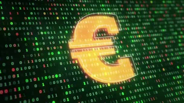 Fundo Tecnológico Com Ícone Euro Fundo Símbolos Pendurados Código Binário — Vídeo de Stock