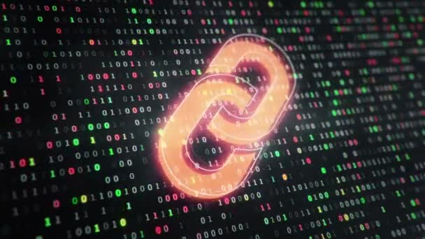 Technologické Pozadí Ikonou Odkazu Pozadí Visících Symbolů Binárního Kódu Číslic1 — Stock video