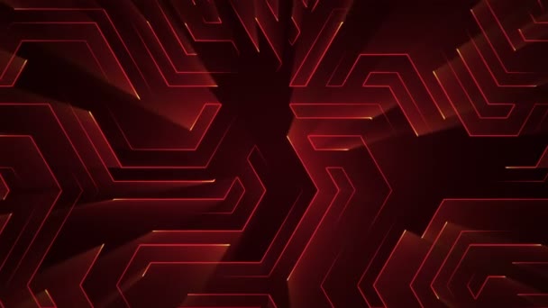 Fond technologique abstrait avec animation des particules du signal électrique du circuit et des rayures de lumière rouge. Animation de boucle transparente .  