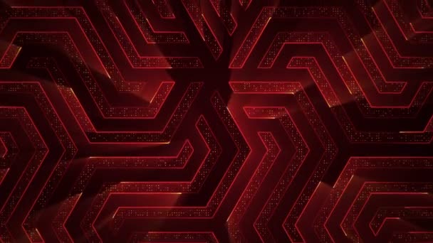 Fond technologique abstrait avec animation des particules du signal électrique du circuit et des rayures de lumière rouge. Animation de boucle transparente .  