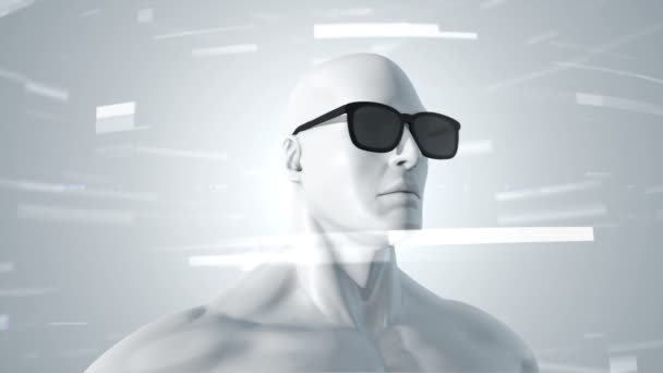用Vr眼镜在有粒子和数据的抽象空间中对人类进行动画 虚拟现实和科技产业 无缝循环动画 — 图库视频影像
